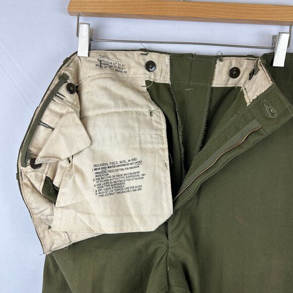 Army Trousers Field Wool M-1951 Olive Green OG 108 28" Inseam Size Medium Short - Picture 8 of 16